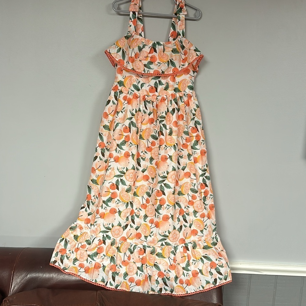 NWT Isaac Mizrahi peach orange, green,  & white, Fruits sun dress. Size 12 US. - Picture 3 of 11